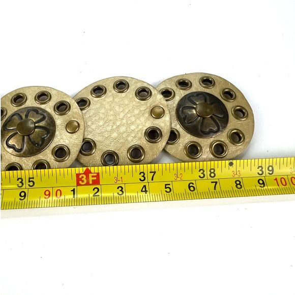 NY&C Wide Boho Brass Metal Accents Disc Leather Belt Y2k Grunge Small - Picture 8 of 8